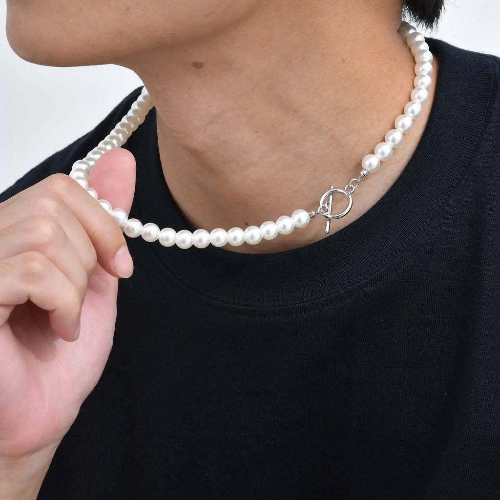 8mm Pearl Necklace for Men Women | White Imitation Pearl Beaded Collar Casual Jewelry Gift