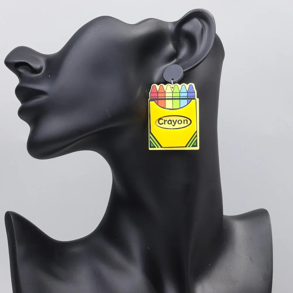 Acrylic School Drop Earrings | Teacher's Day Jewelry Gift Set