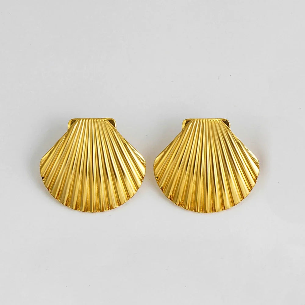 Vintage Gold Snail Shell Drop Earrings | CZ Zircon Beach Jewelry for Women