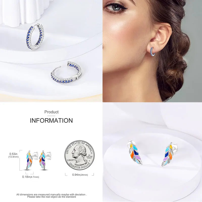 Colorful 925 Sterling Silver Hoop Earrings for Women | Classic Circle Earrings