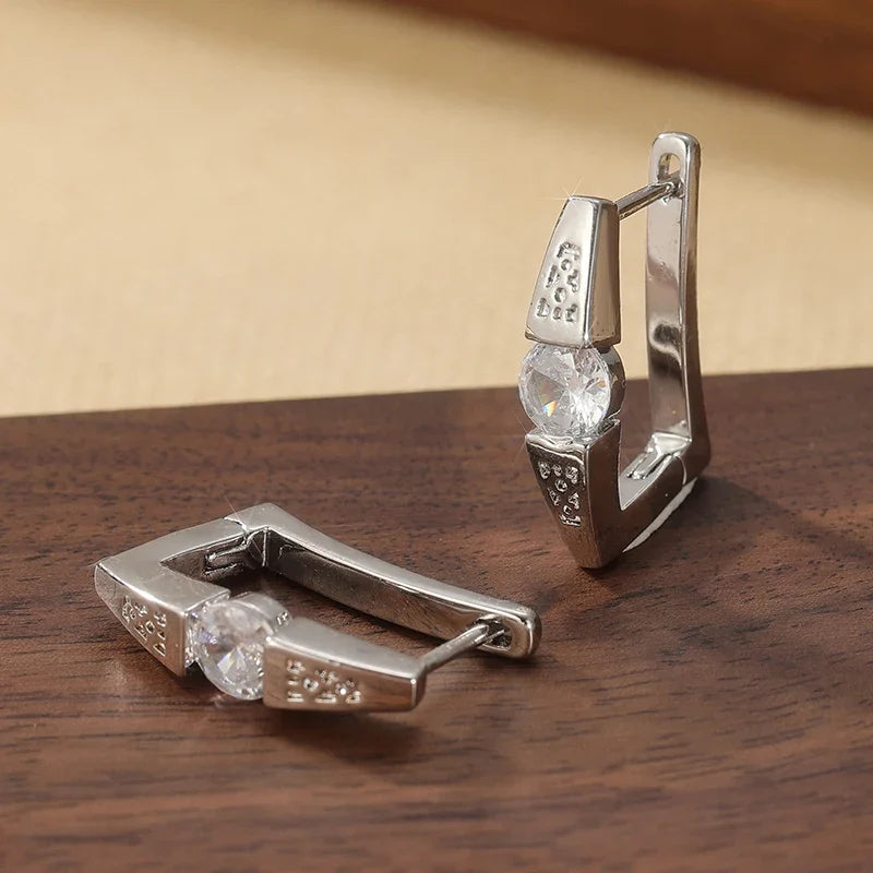 Silver Plated Cubic Zirconia Hoop Earrings | Vintage Punk Geometric Jewelry for Women