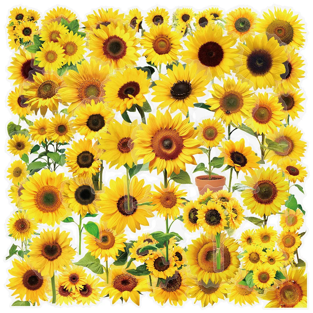 50 Transparent Flower Stickers | PET Decorative Craft Set for Journals and Notebooks