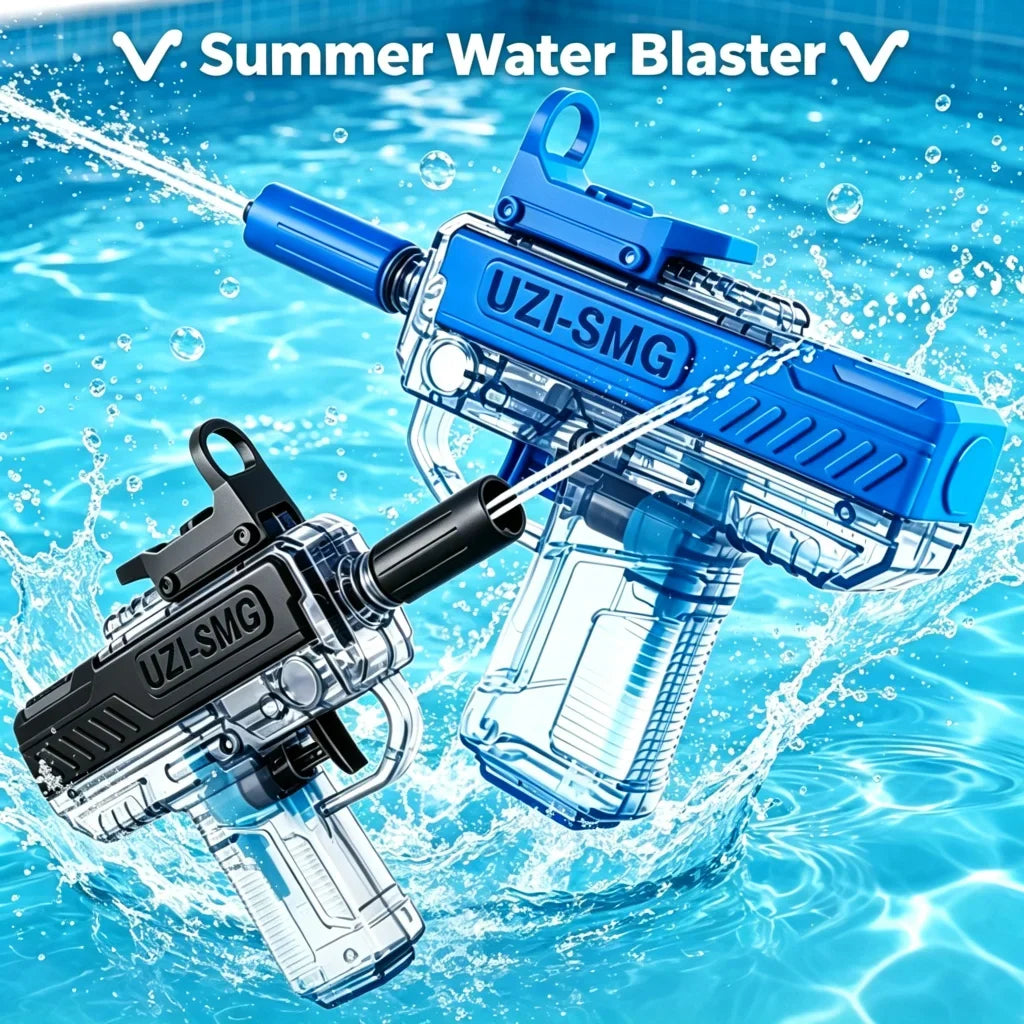 UZI Water Gun Transparent Manual Squirt Gun Mini Water Blaster Summer Outdoor Pool Beach Party Toy for Kids Adults Birthday Gift
