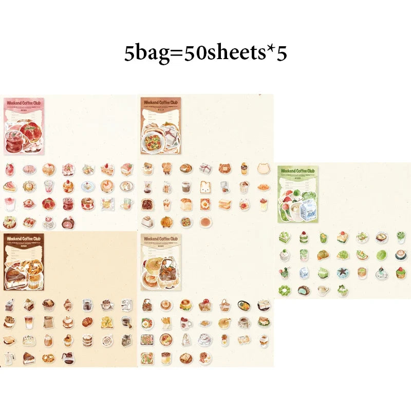 Mr.Paper Sweet Collection Washi Stickers | 50 Watercolor Food & Coffee Stickers for Journaling