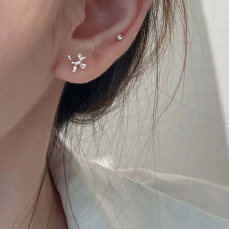 925 Sterling Silver Balloon Dog Stud Earrings | Fashion Animal Jewelry for Women Girls