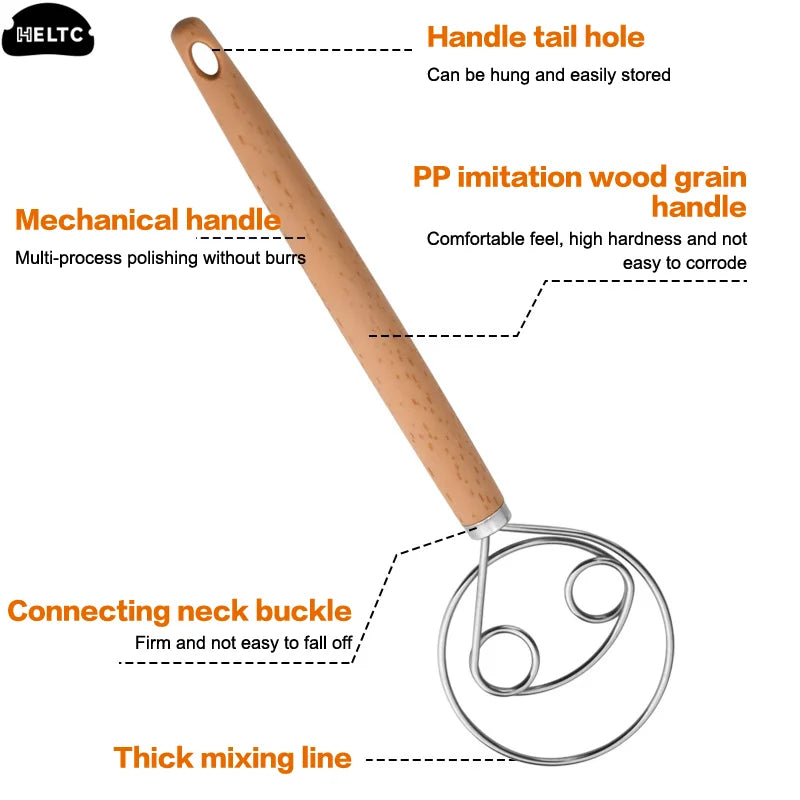 1PCS 10 Inch Creative Hand Blender DIY Danish Bread Stainless Steel Bakeware Dough Whisk Egg Beater Mixer Tool Wood Handle