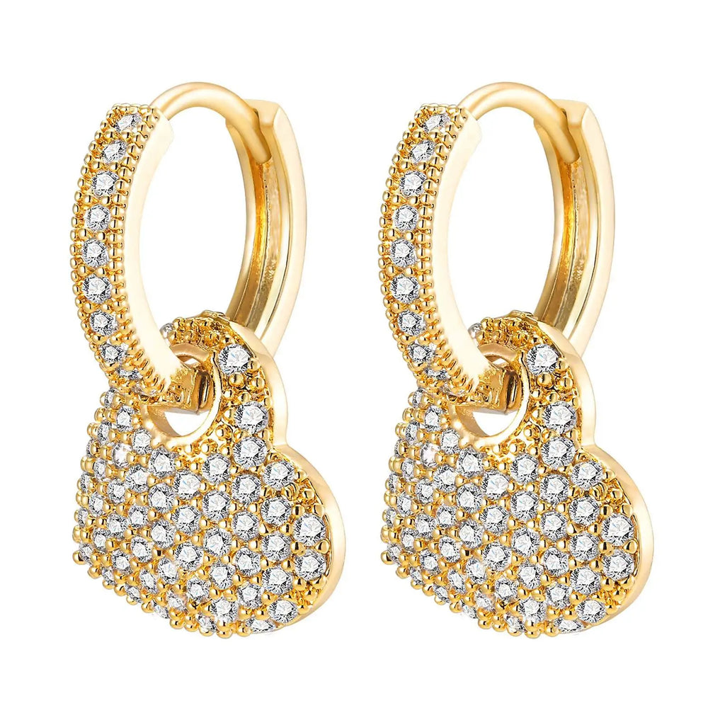 Trendy Gold Plated White CZ Stone Ear Jewelry Heart Huggie Hoop Earrings Dainty Drop Earrings for Women