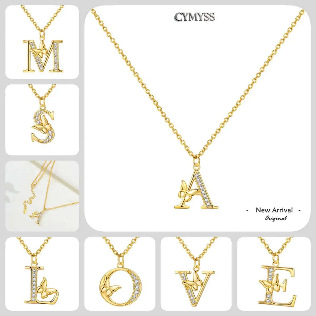 925 Sterling Silver Butterfly Initial Necklace | 26 Letter Y-Shaped Pendant for Women