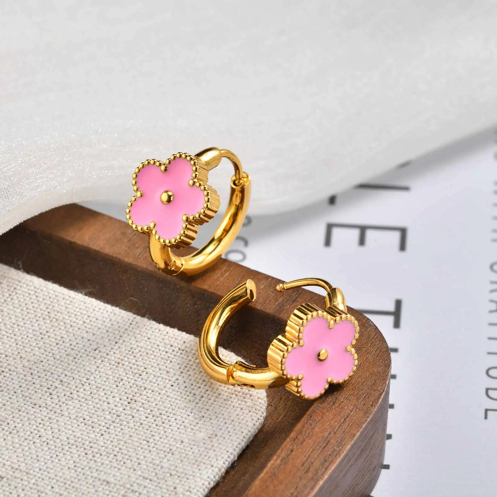 Dainty Lucky Leaf Hoop Earrings for Women Teens | Stainless Steel Flower Hoop Earrings Non Tarnish