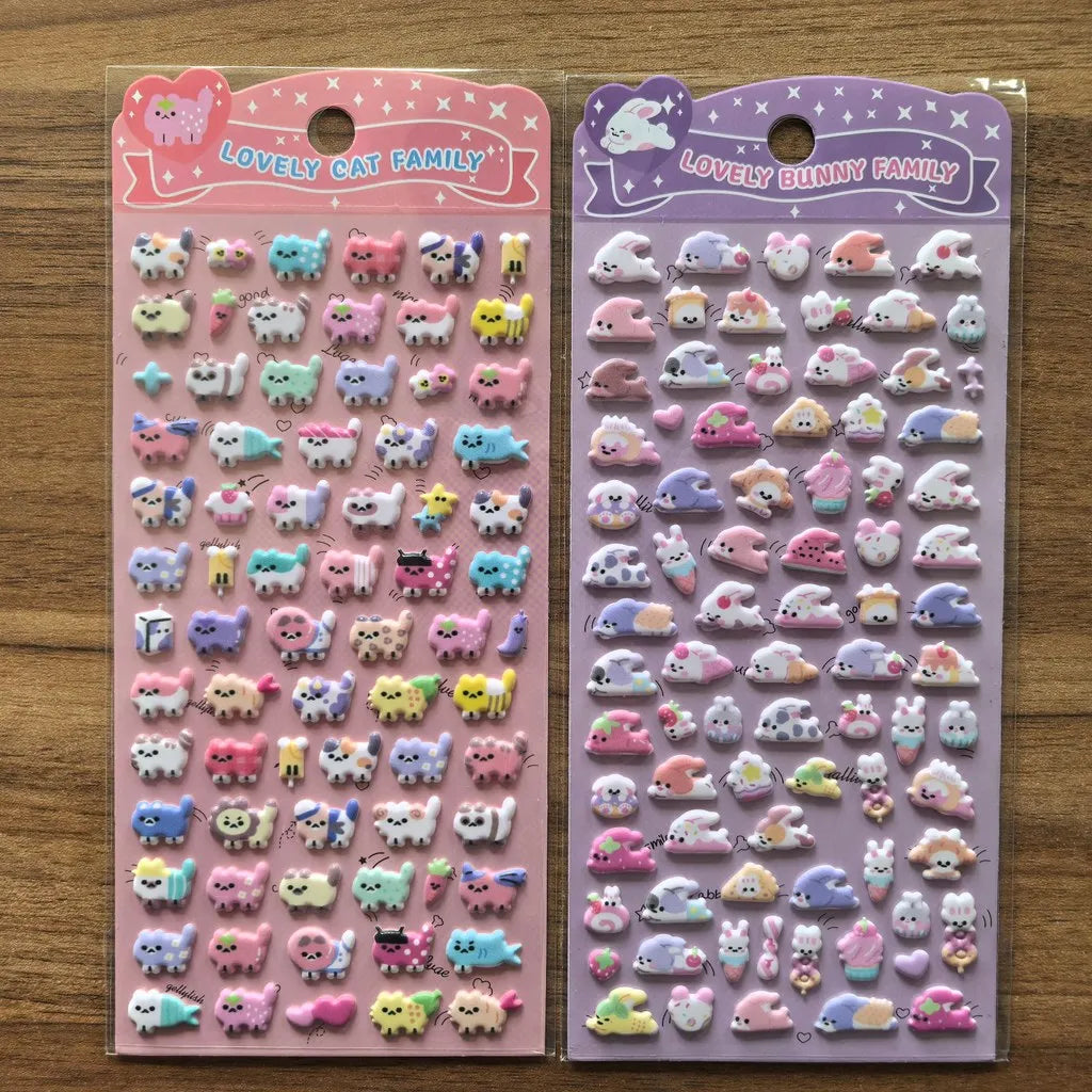4-Pack Cute Animal Family 3D Stickers | Vibrant Decals for Water Bottles, Laptops & Stationery