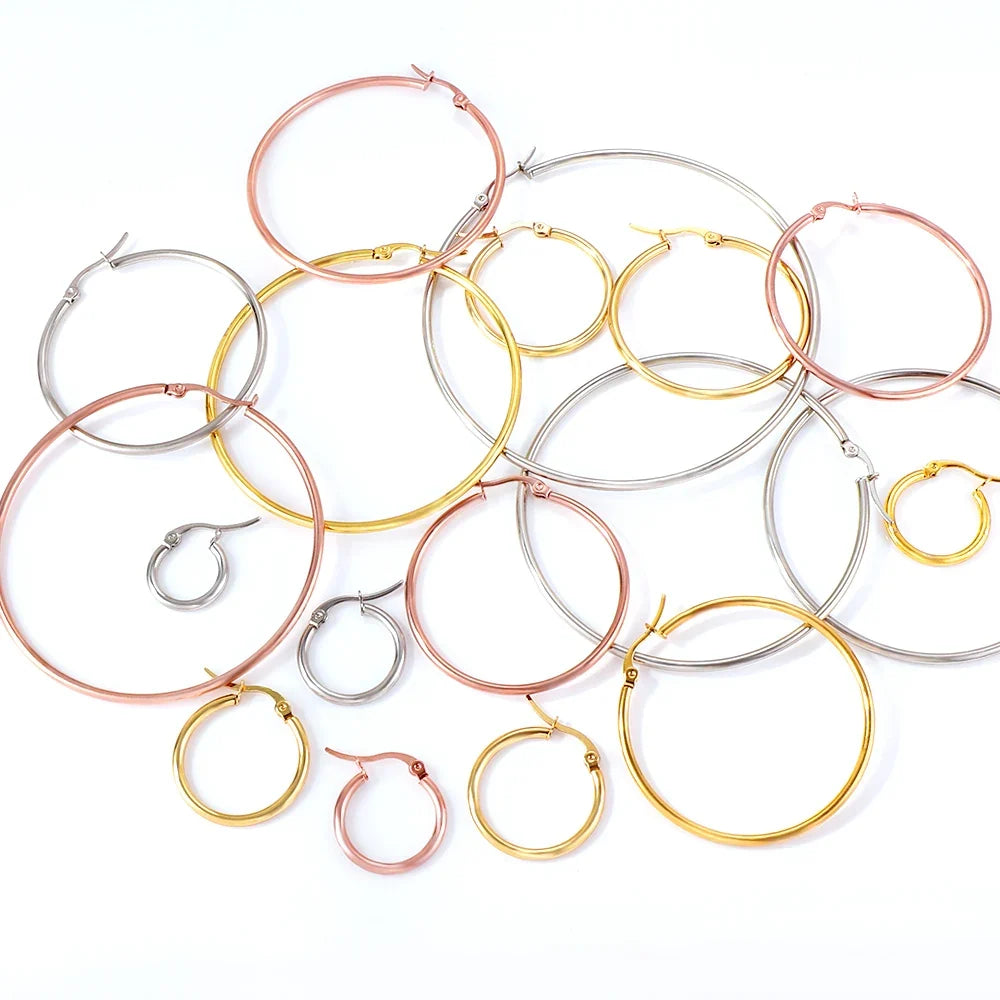 ASONSTEEL Simple Stainless Steel Hoop Earrings | Glossy Minimalist Classic Circles