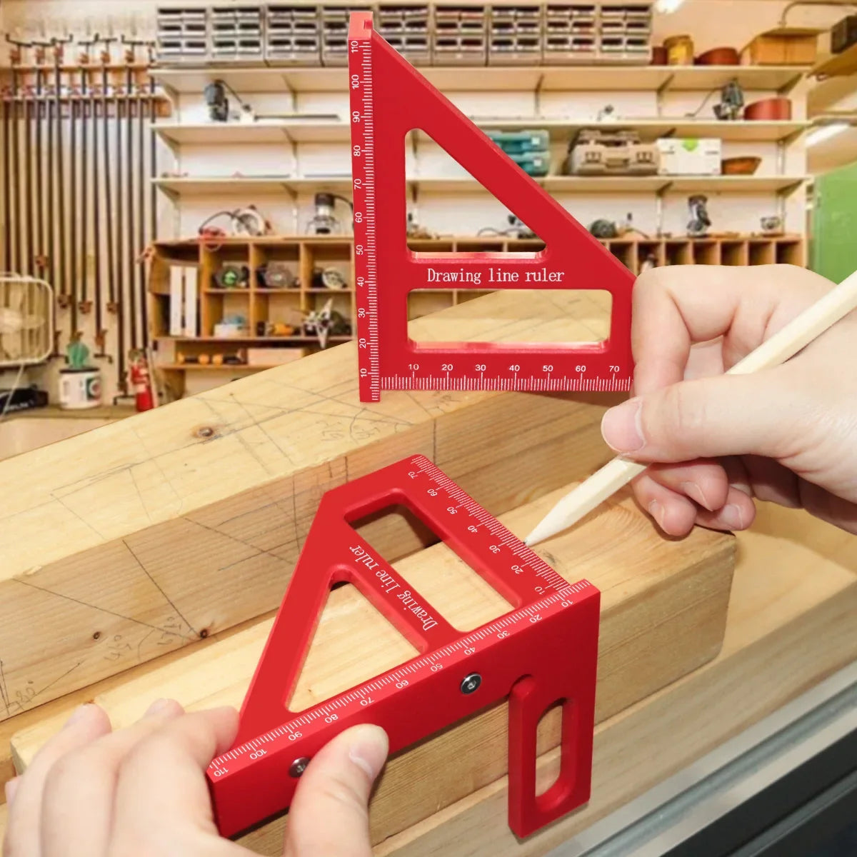 Multi-Angle Measuring Ruler | 45/90 Degree Plastic Carpenter Square & Miter Triangle Tool for Woodworking