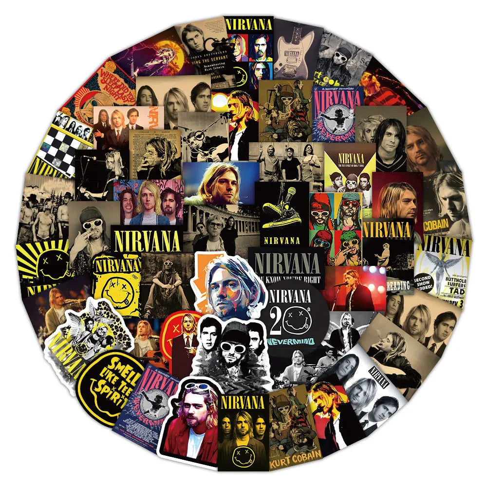 52 Pieces Nirvana Band Stickers | Rock Music Fan Decorative Decals for Laptops, Phone Cases & Guitars