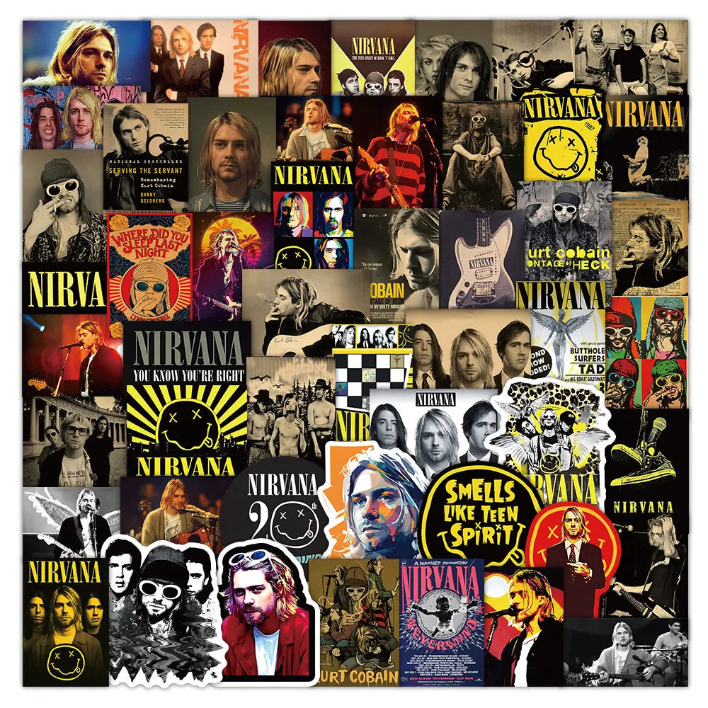 52 Pieces Nirvana Band Stickers | Rock Music Fan Decorative Decals for Laptops, Phone Cases & Guitars