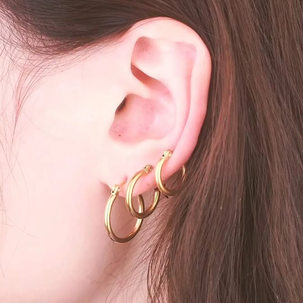 LUXUSTEEL Golden Stainless Steel Hoop Earrings | Big and Small Circle Ear Jewelry for Women and Men