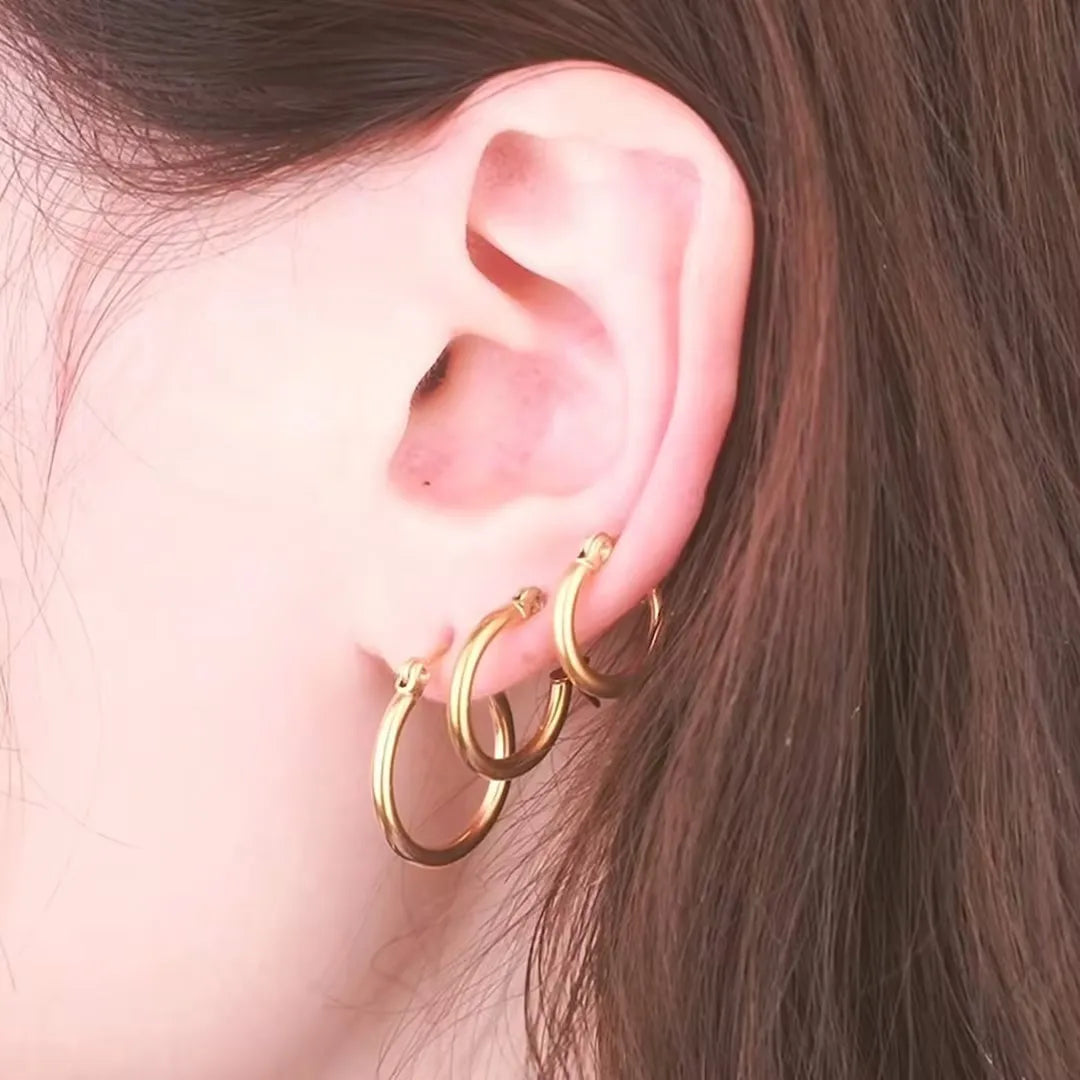 LUXUSTEEL Golden Stainless Steel Hoop Earrings | Big and Small Circle Ear Jewelry for Women and Men