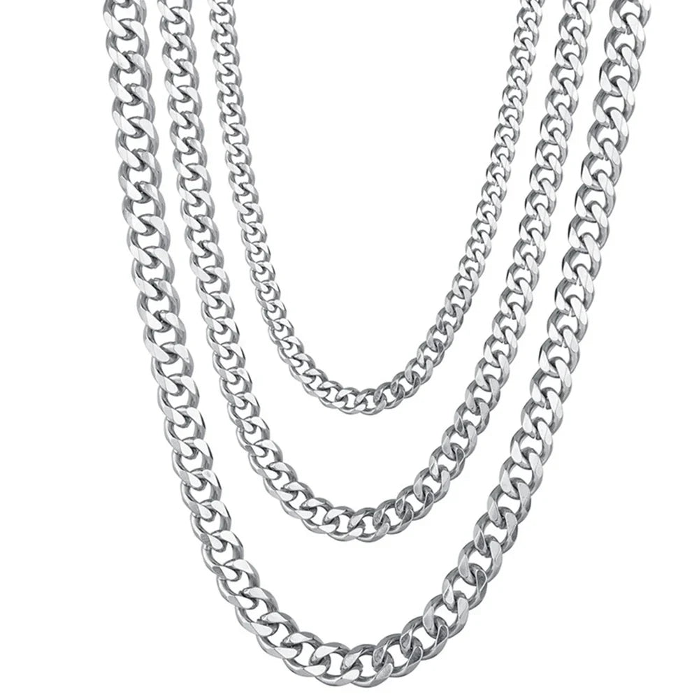 Stainless Steel Cuban Link Chain Necklace for Men | Punk Gold Black Silver
