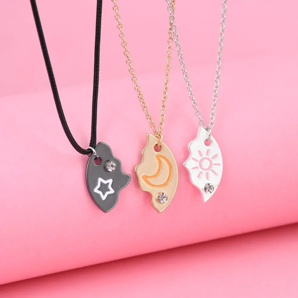 3 Piece Matching Pendant Necklace Set | Sun Moon Star Best Friend Gifts