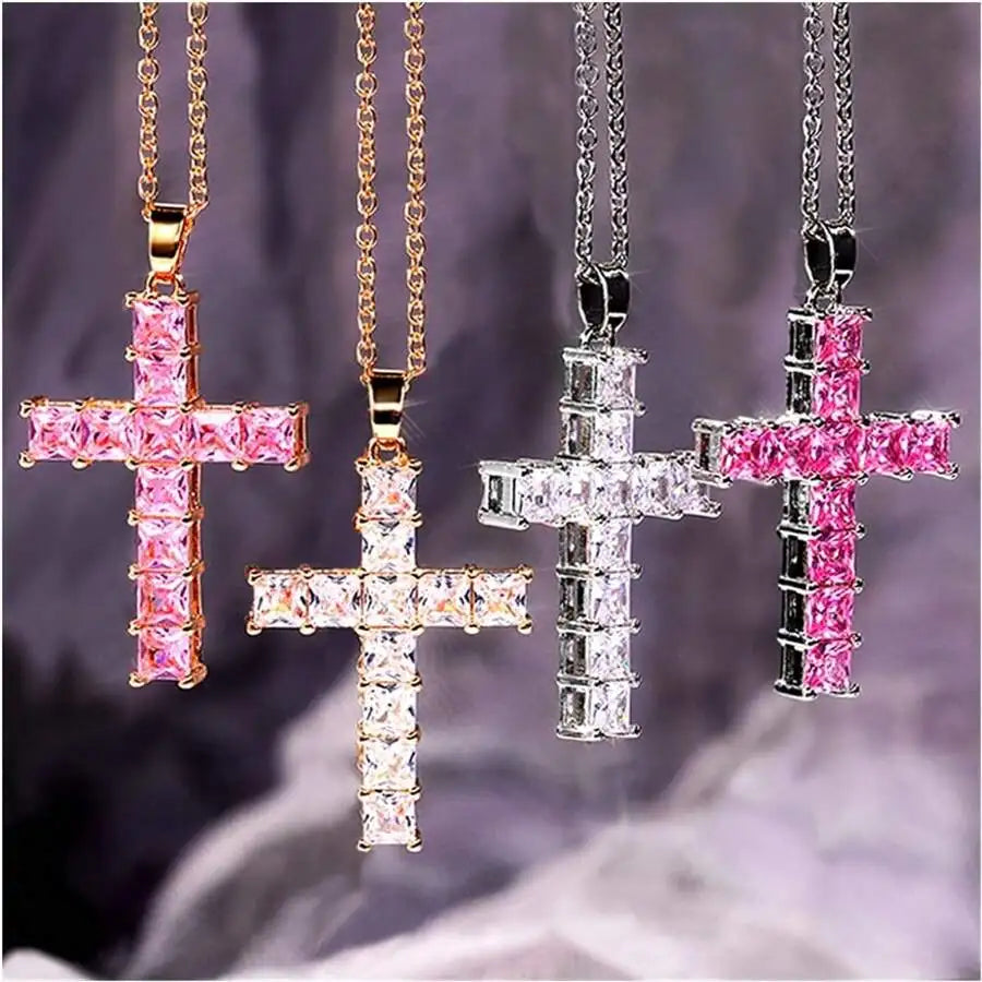 Cross Pendant Necklace for Women | Multi Color Crystal Jesus Pendant Jewelry
