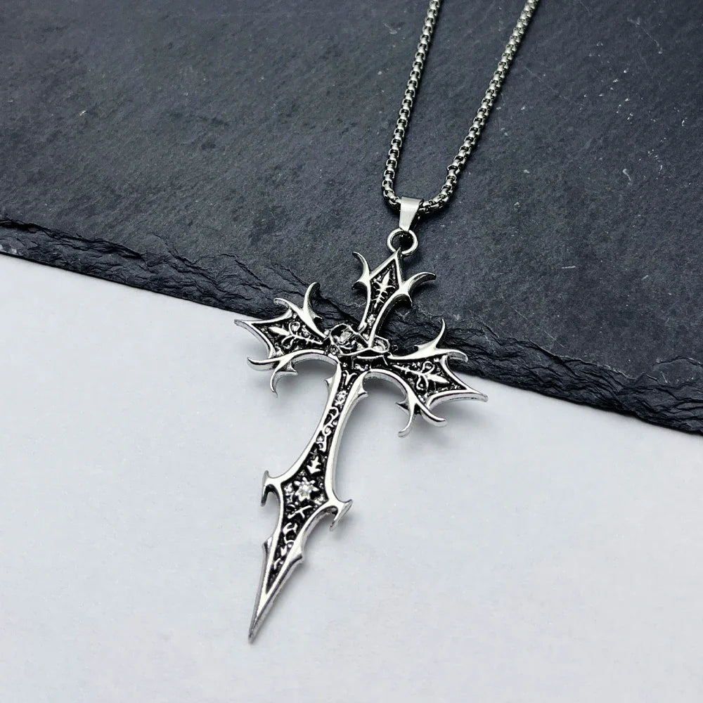 Gothic Double Sided Cross Pendant Necklace | Niche Hip Hop Punk Jewelry