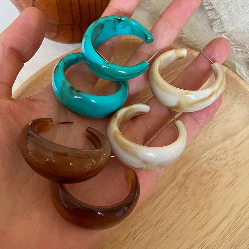 C-Shape Resin Hoop Earrings | Colorful Geometric Acrylic Jewelry for Women