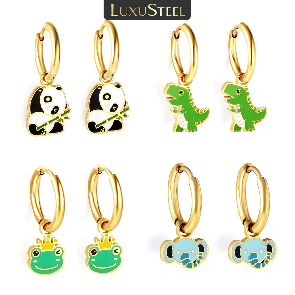 LUXUSTEEL Animal Hoop Earrings | Stainless Steel Drop Earrings for Women