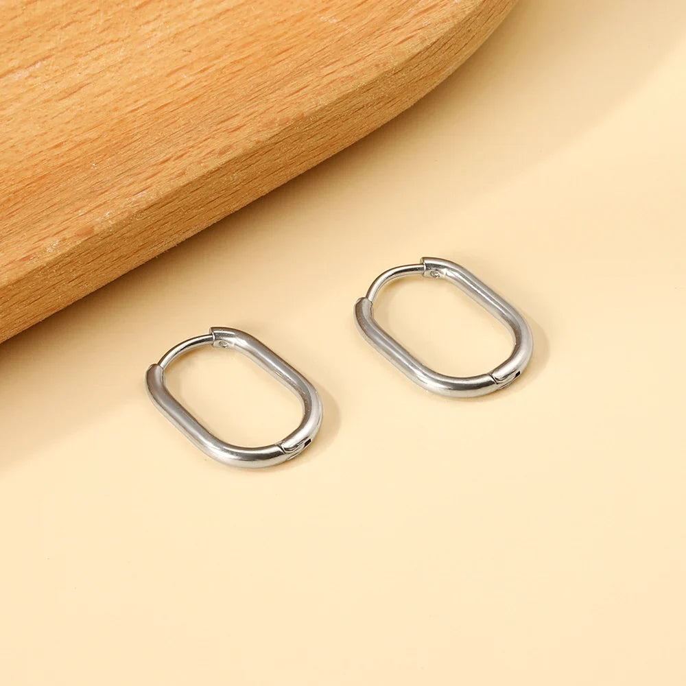 LUXUSTEEL Golden Plated Geometric Oval Hoop Earrings | Unisex Fashion Earrings