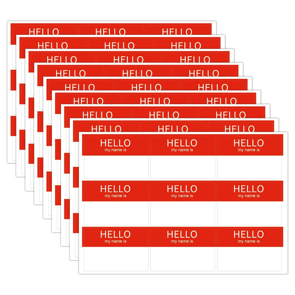 10 Sheets Red Hello My Name Is Name Tag Stickers | Self-Adhesive Name Labels for Parties, Classrooms, and Office Events
