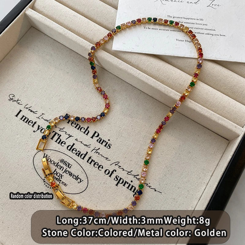 Dopamine Colored Zircon Collarbone Chain | Gold Colour Women's Trend Necklace