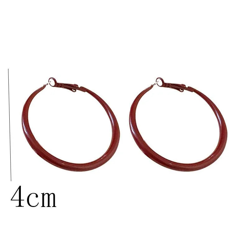 Red Big Round Hoop Earrings for Women | Trendy Geometric Huggie Jewelry