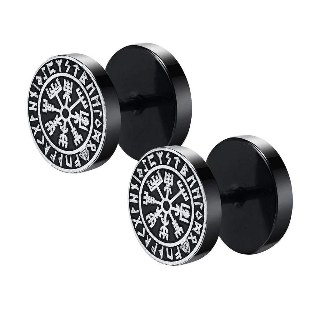 Gothic Norse Viking Runes Stud Earrings for Men | Stainless Steel Punk Jewelry