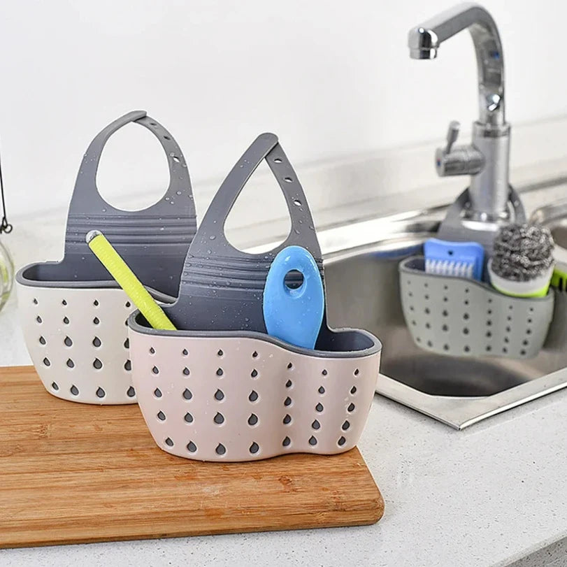 Kitchen Sink Holder Hanging Drain Basket | Adjustable Soap Sponge Shelf Organizer