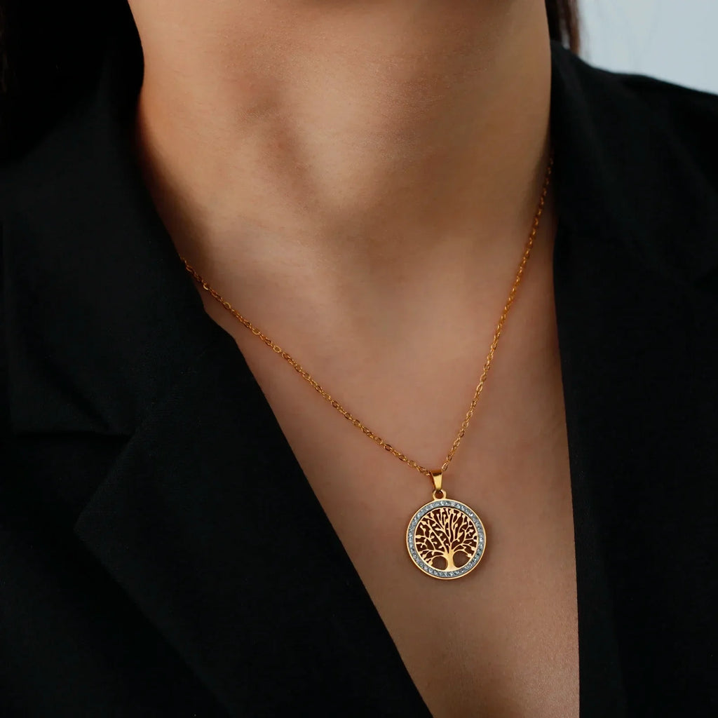 Skyrim Tree of Life Necklace | Stainless Steel Gold Pendant with Zircon