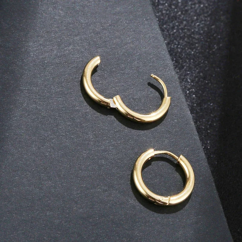 Unisex Punk Black Stainless Steel Hoop Earrings | Gothic Fake Earring Set