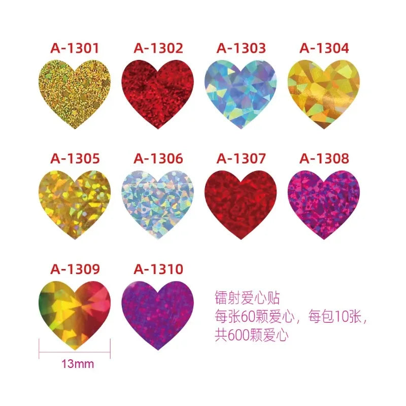 10 Sheets Glitter Heart Stickers | Mini Heart Stickers for DIY Decor