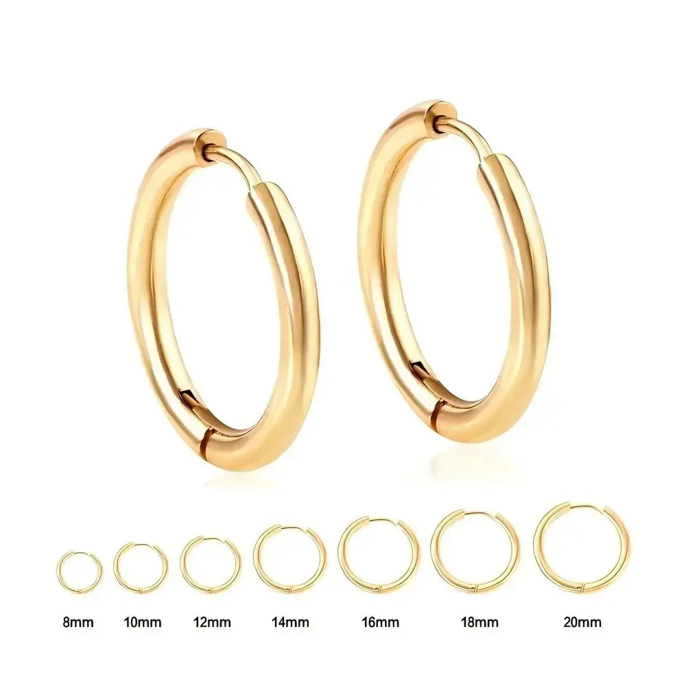 2.5mm Stainless Steel Hoop Earrings Set | Gold Color Stackable Round Hoops for Unisex