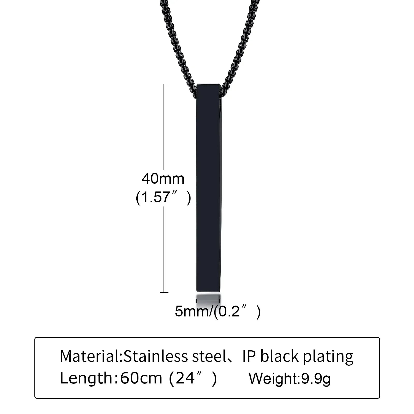 Vinox 5mm Pillar Necklace | Unisex Stainless Steel Geometric Pendant