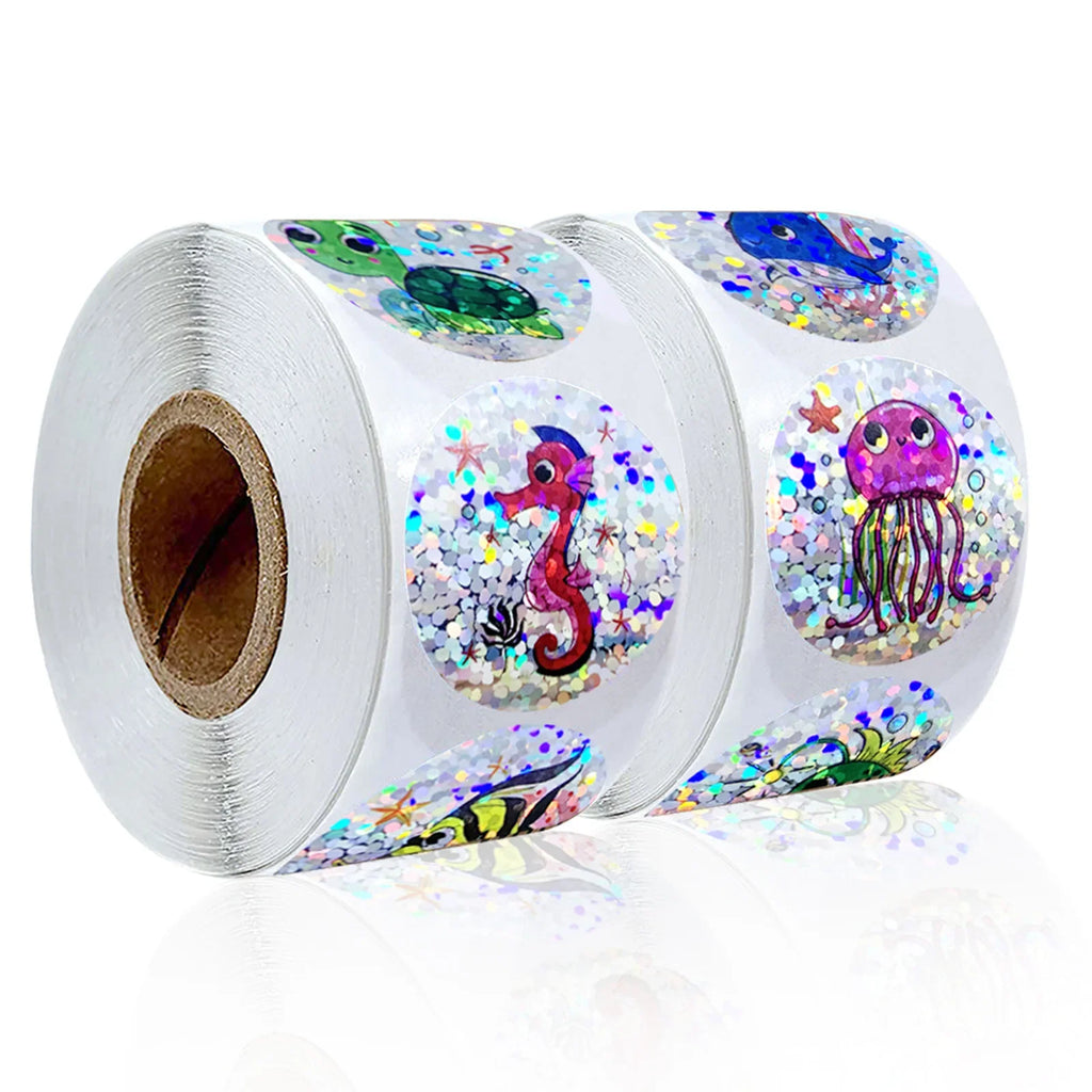500pcs Rainbow Laser Marine Animal Stickers | DIY Scrapbooking Craft Stickers