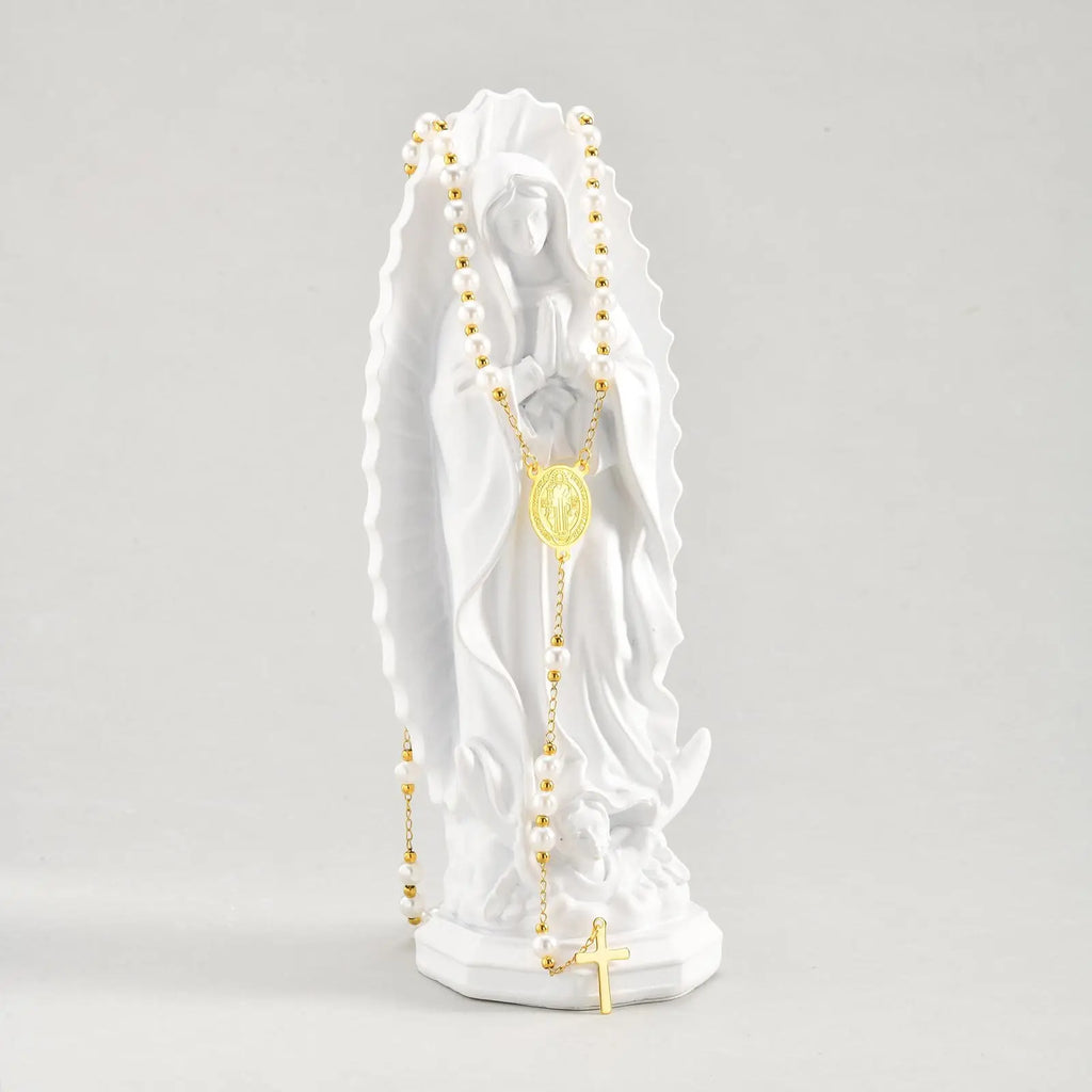 Vnox Pearl Rosary Beaded Necklace | Virgin Mary Religious Cross Jewelry for Women
