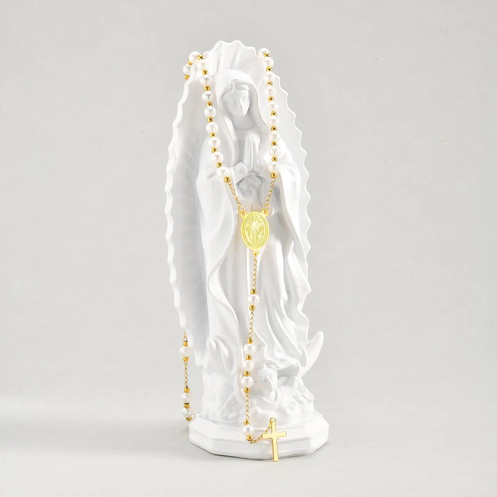Vnox Pearl Rosary Beaded Necklace | Virgin Mary Religious Cross Jewelry for Women