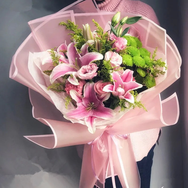 Golden Border Rose Wrapping Paper 5 Pack | Half Transparent Korean Style Gift Packing