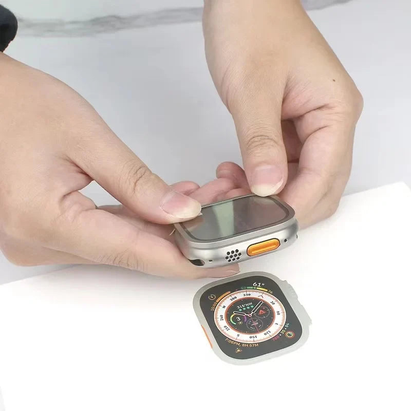 Metal Aluminum Alloy Case for Apple Watch Ultra 3 49mm Screen Scratch-proof Protective Cover Frame+HD Tempered Glass Film Shell