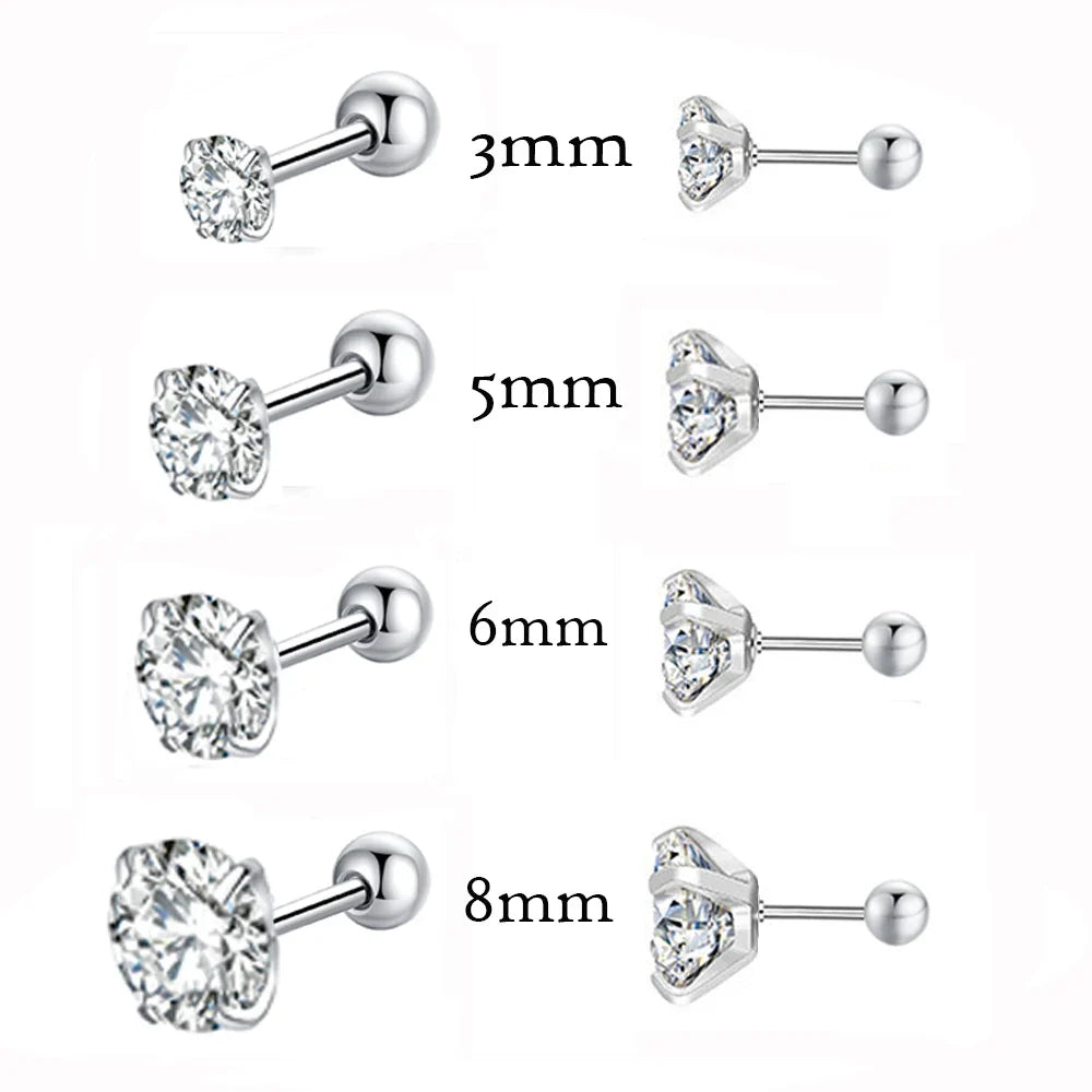 Stainless Steel Titanium Tragus Stud Earrings | 4 Prong Zircon Crystal Cartilage Jewelry