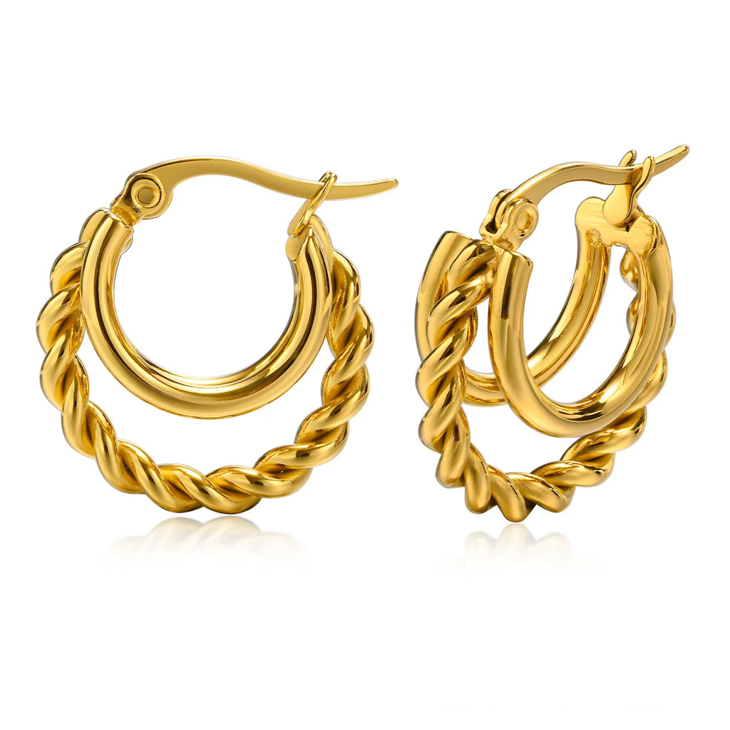 Trendy Stainless Steel Hoop Earrings for Women | Gold Plated Layered Huggie Earrings