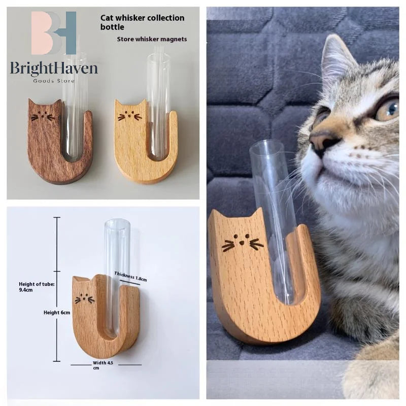 Glass Cat Whisker Jar | Pet Hair Holder Refrigerator Magnet Memorial Gift
