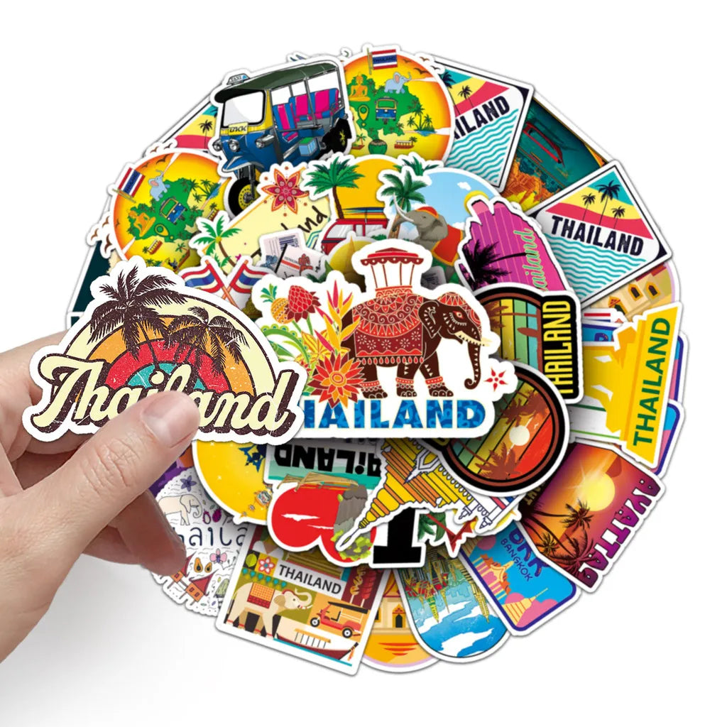 Thai Scenery Graffiti Stickers 50 Pack | Travel-Themed Decals for Laptops and Phones