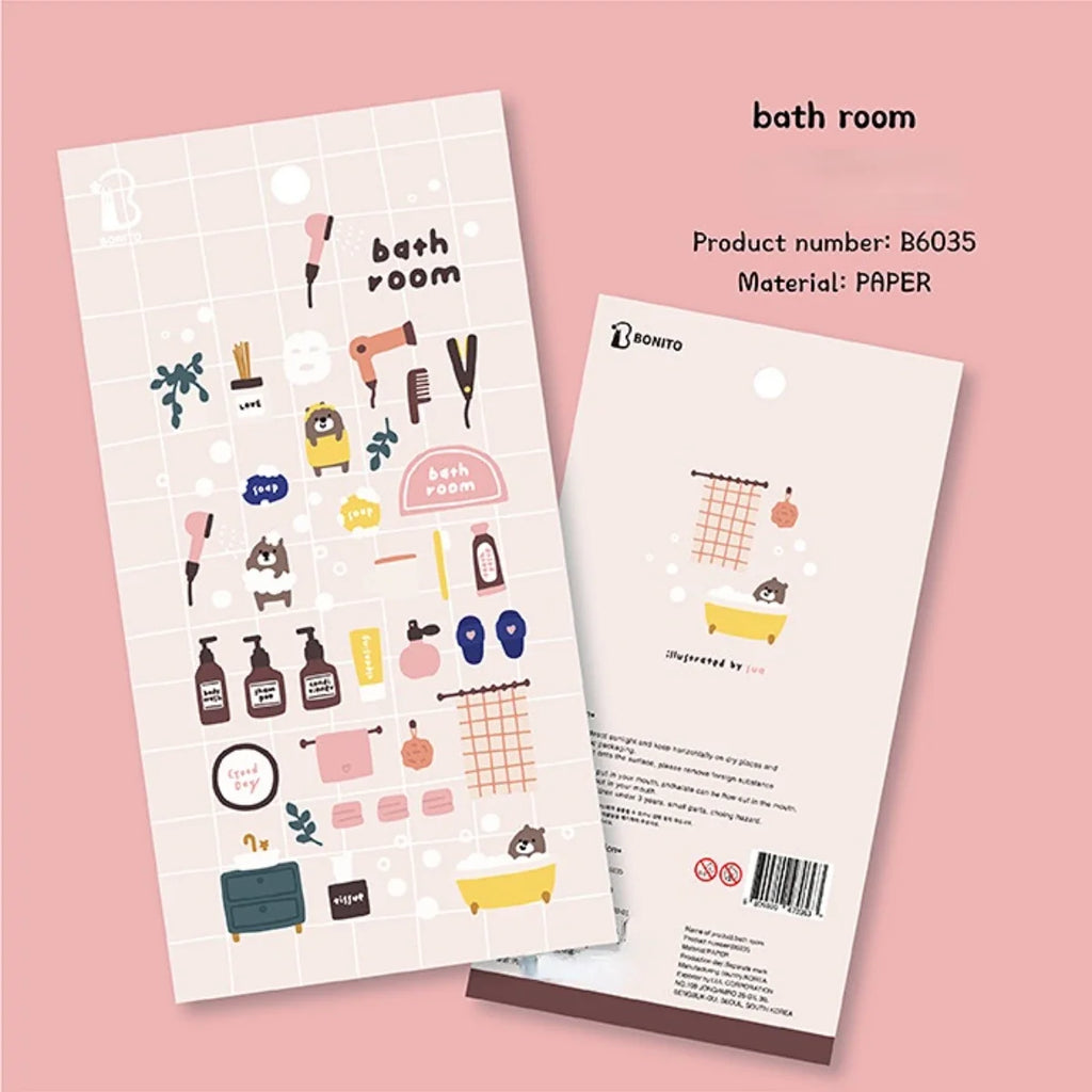 Korean Bonito Bear Bath Room Paper Stickers | Cute Stationery for DIY Scrapbooking