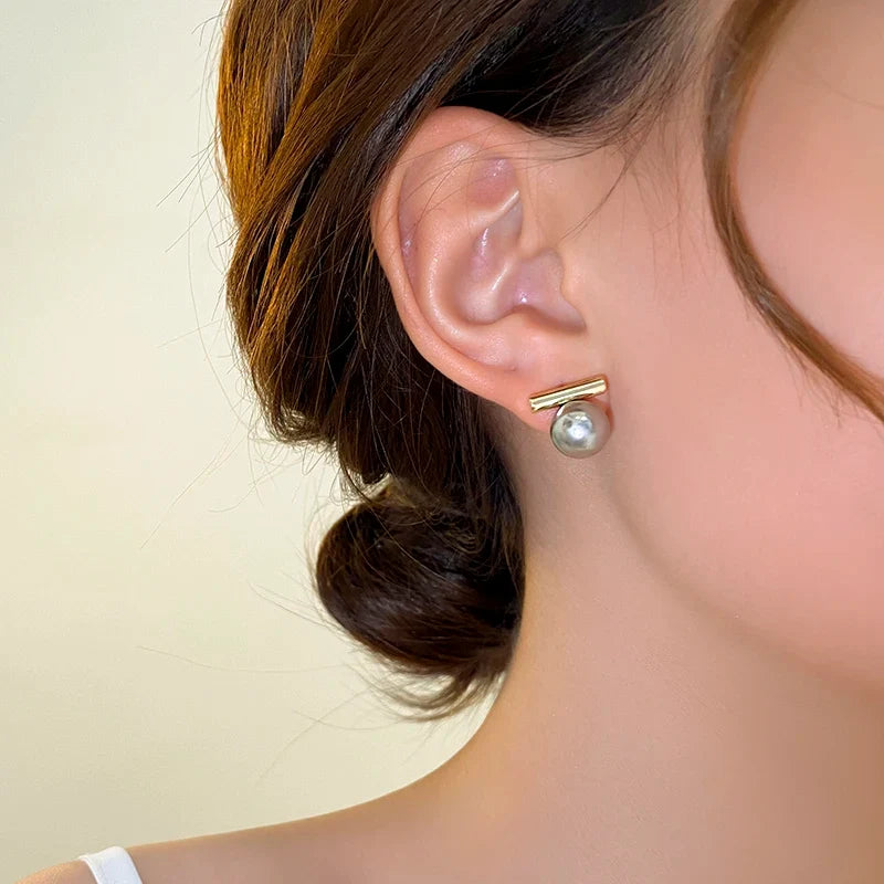 Grey Imitation Pearl Drop Earrings | French Minimalist Jewelry for Women