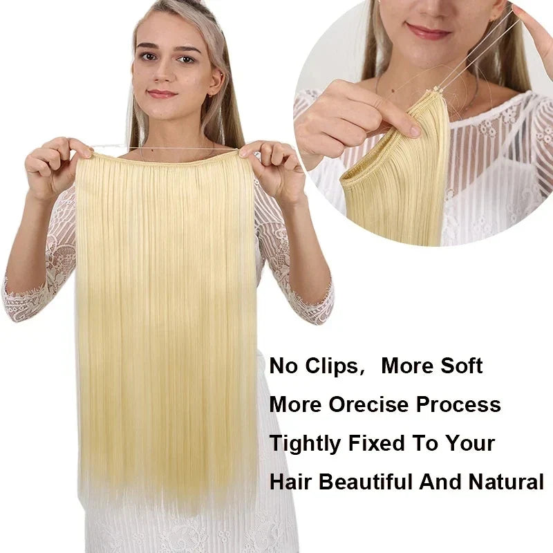 Fish line hair extension piece | 40cm 50cm 60cm straight and curly daily wear for women