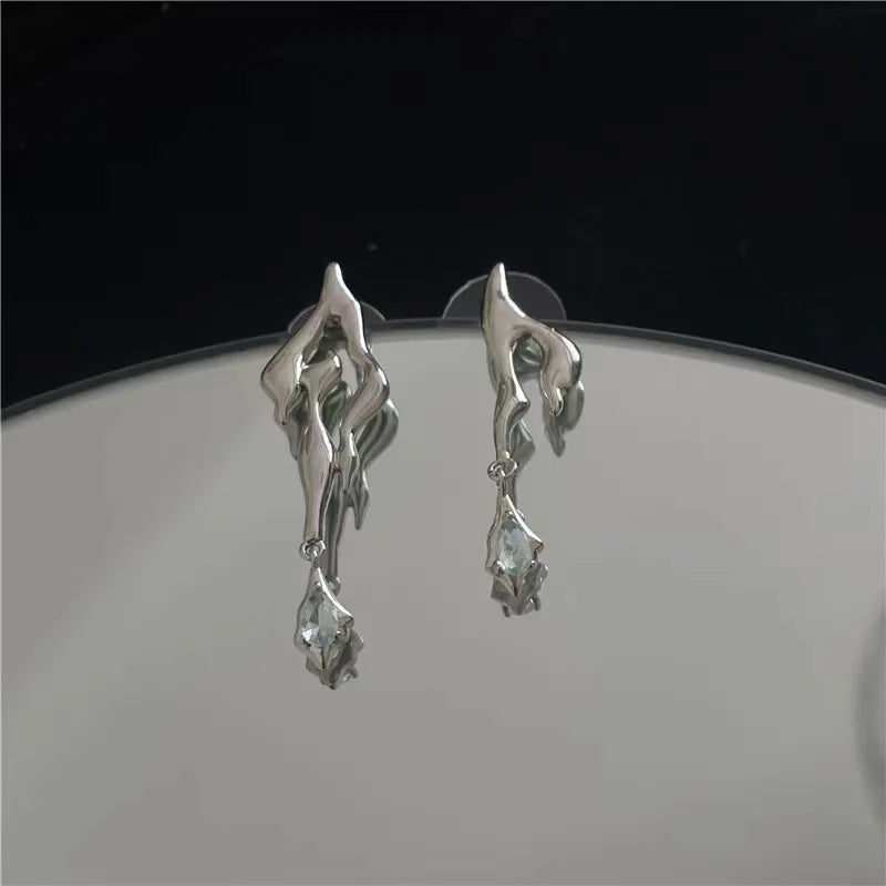 Liquid Metal Geometric Zircon Stud Earrings | Asymmetrical Jewelry for Women and Men